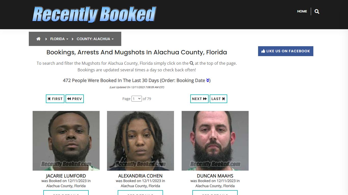 Recent bookings, Arrests, Mugshots in Alachua County, Florida